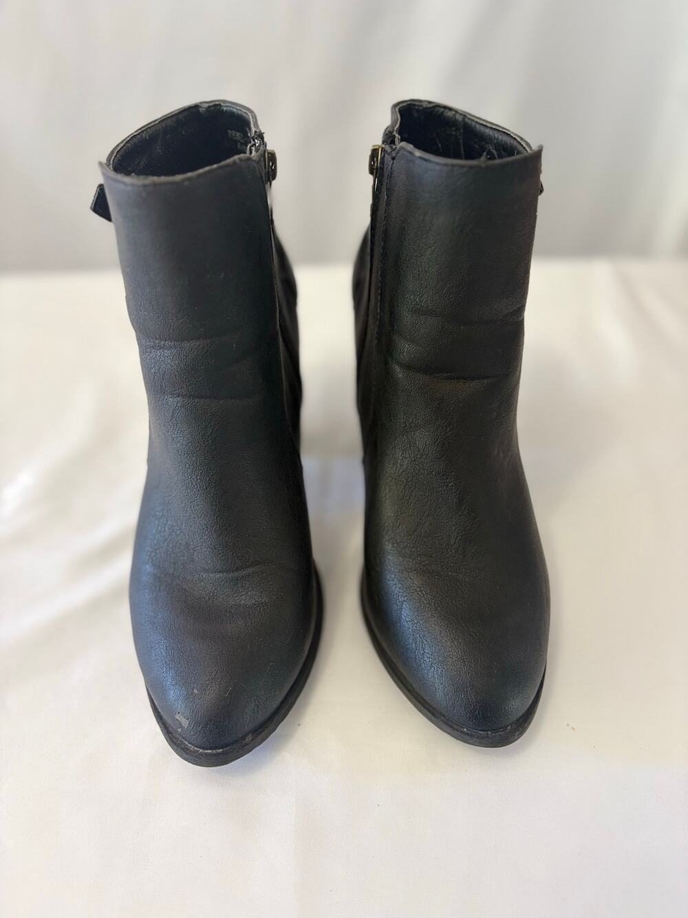 Size 8 Women's REBEL Triple Buckle Black Ankle Booties Moto Biker Boot Block